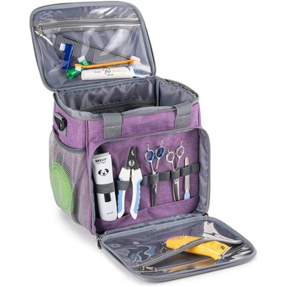 Pet Grooming Bag, Dog Grooming Supplies Organizer Tote Bag, Purple - Picture 1 of 7